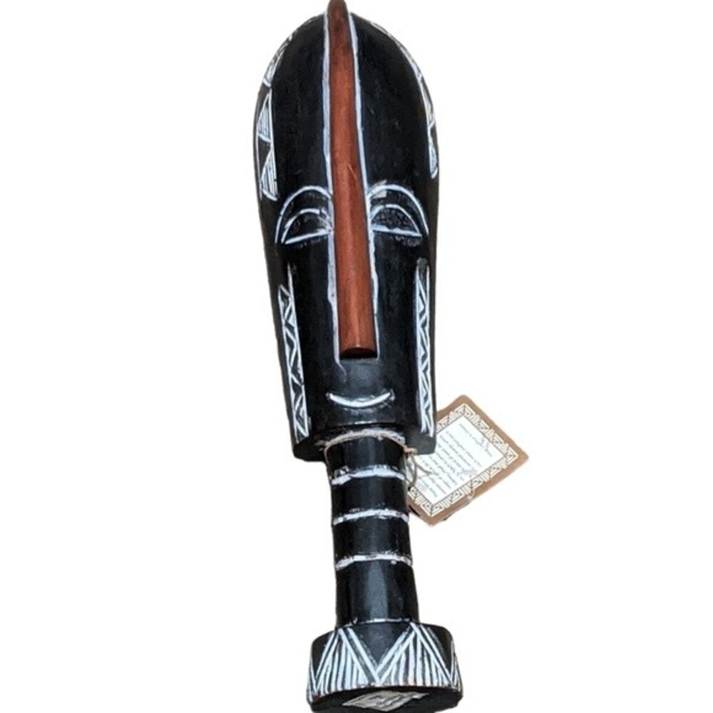 Face mask hand handcrafted Ghana wooden stand souvenir collectable ethnic - Picture 1 of 10
